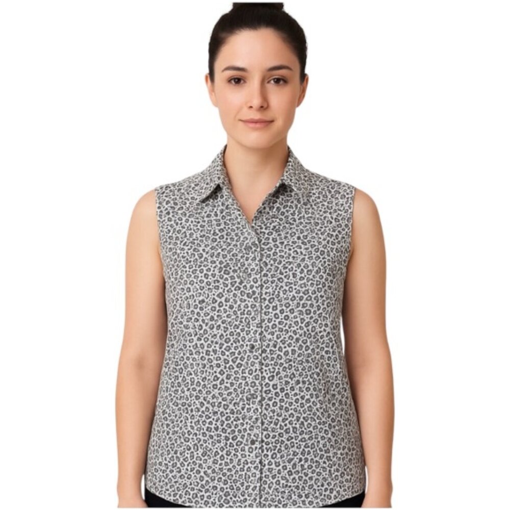 Bogatchi Large Grey Geometric Sleeveless Button Down Shirt